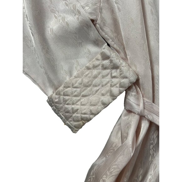 Adonna Robe Womens M Pink Satin Brocade Quilted Collar Cuffs Pockets Long Vtg - Picture 9 of 12